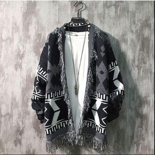 Couple-matching Jacquard Fringed Cardigan