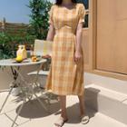 Tie-waist Plaid Dress Yellow - One Size