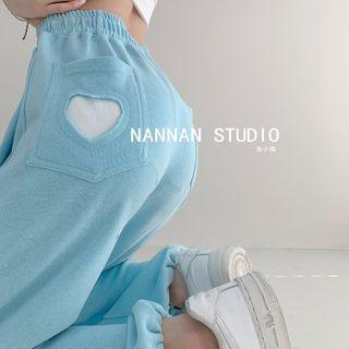 Heart-patch Drawstring Loose Sweatpants In 5 Colors