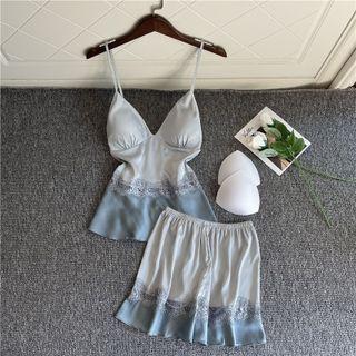 Loungewear Set : Lace Panel Camisole Top + Shorts