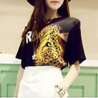 Leopard Print Panel T-shirt