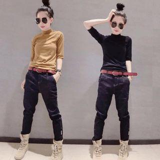 Mock Neck Elbow Sleeve T-shirt