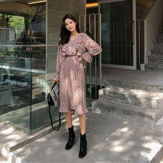 Frilled Pleated Floral Shirtwaist Dress