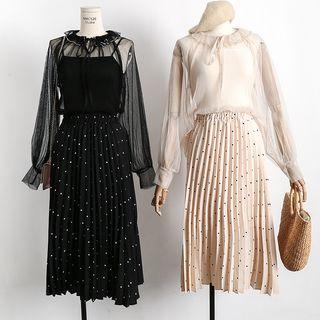 Tie-neckline Sheer Mesh Top + Camisole