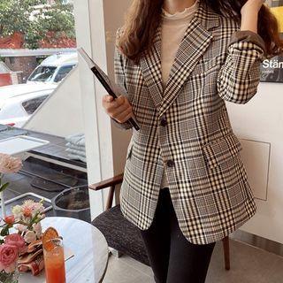 Flap-pocket Single-breasted Plaid Blazer