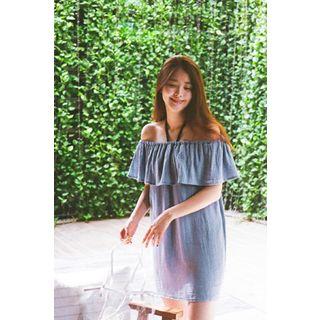 Ruffled Off-shoulder Mini Tube Dress