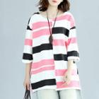 Striped 3/4-sleeve Oversize T-shirt Stripes - One Size