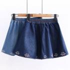 Paw Embroidered Denim A-line Skirt