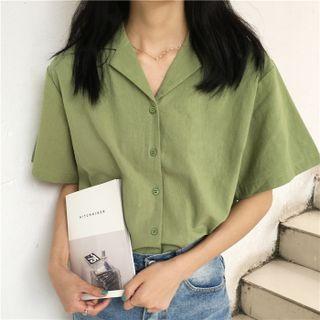 Plain Single-breasted Short-sleeve Shirt