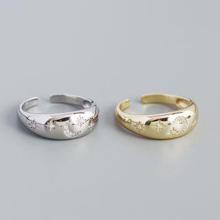 Rhinestone Star & Crescent Ring