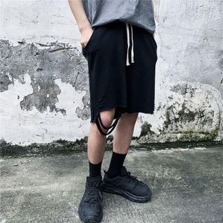 Plain Distressed Wide-leg Shorts