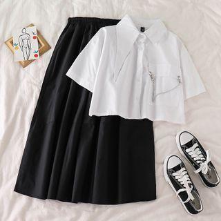 Short-sleeve Cropped Shirt / Midi A-line Skirt