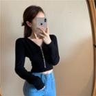 V-neck Rhinestone Cropped T-shirt
