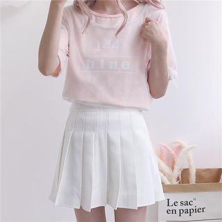 Set: Short-sleeve Lettering T-shirt + Sheer Top