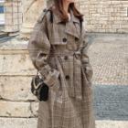 Double-breasted Plaid Long Trench Coat