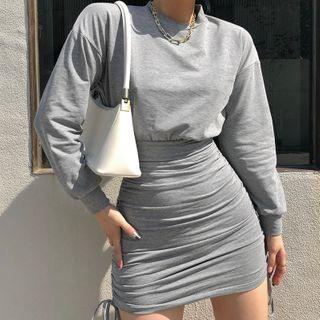 Drawstring Mini Bodycon Sweatshirt Dress