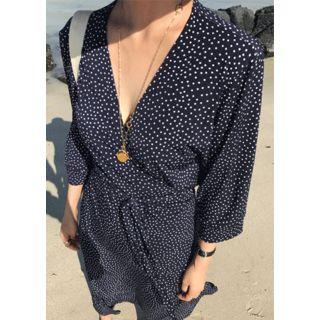 Wrap-front Dotted Midi Dress