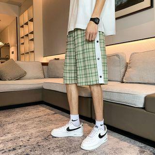 Plaid Side Button Shorts