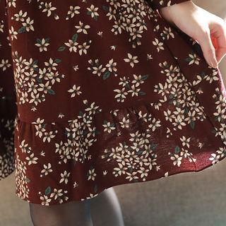 Frill-neck Tie-waist Floral Shirtdress