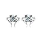 925 Sterling Silver Simple Mini Elegant Ear Studs And Earrings With Cubic Zircon White - One Size