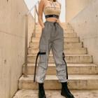 Drawstring-waist Strap Cargo Pants Silver - One Size
