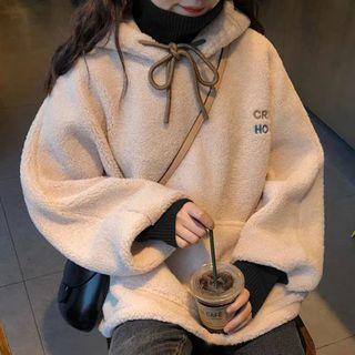 Mock Two-piece Fleece Lettering Hoodie