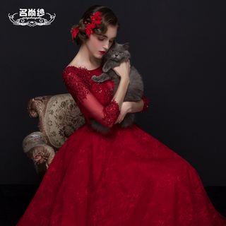 3/4 Sleeve Embellished Evening Gown