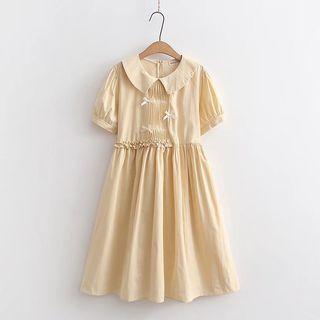 Short-sleeve Bow Midi Smock Dress