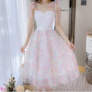 Printed Chiffon Spaghetti-strap Maxi Dress