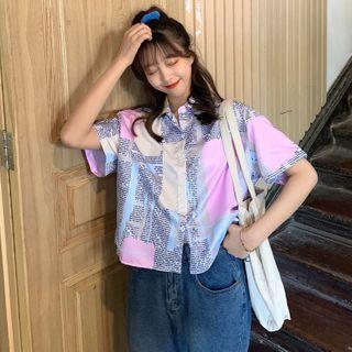 Short Sleeve Color Block Print Shirt
