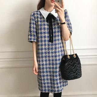 Tie-front Tweed Dress