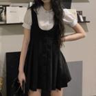 Puff-sleeve Shirt / Pleated Overall Dress
