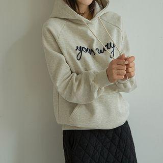 Raglan-sleeve Letter-embroidered Hoodie