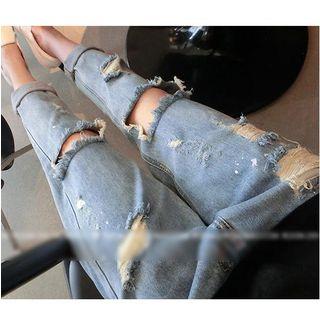 Distressed Ribbed Jeans