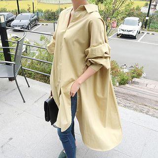 Puff-sleeve Slit-side Long Shirt