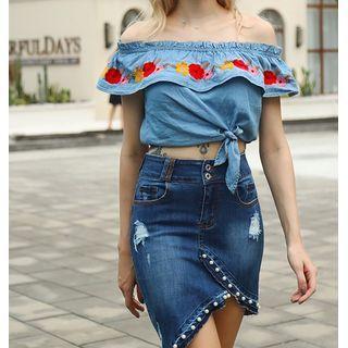 Distressed Irregular Hem Mini Denim Skirt