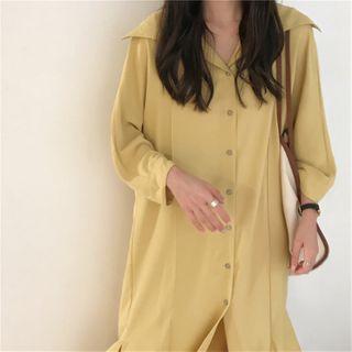 Side Slit Midi Shirt Dress As Shown In Figure - One Size