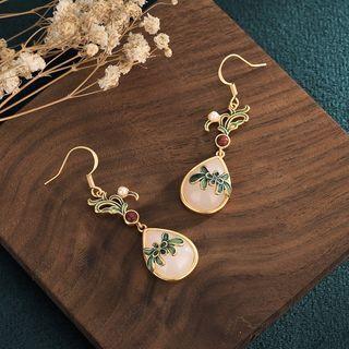 Faux Gemstone Alloy Drop Earring Cp97 - 1 Pair - Gold & White - One Size