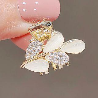 Leaf Rhinestone Faux Cat Eye Stone Alloy Hair Clip Ly1982 - Gold & White - One Size