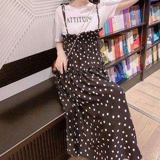 Dotted Short-sleeve Mock Two-piece Dress
