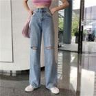 High-waist Straight-cut Wide-leg Jeans