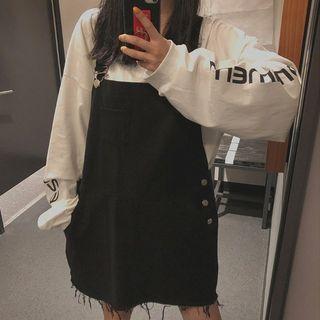 Frayed Hem Mini Denim Dungaree Dress