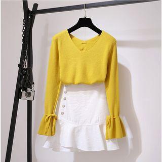 Set: Lace-up Back Sweater + Mini Mermaid Pencil Skirt