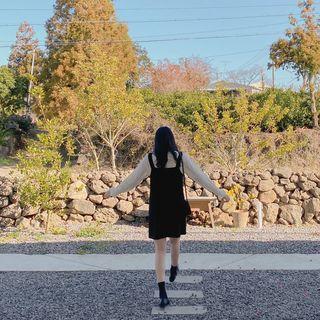 H-line Mini Pinafore Dress Black - One Size