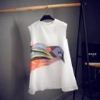 Sleeveless Cartoon Bird Print Shift Dress