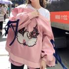 Embroidered Striped Hem Zip Jacket