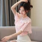 Short-sleeve Mesh Panel Blouse