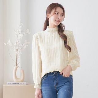 Sheer-sleeve Crochet-trim Blouse