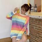Striped Oversize Long-sleeve T-shirt Rainbow - One Size