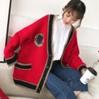 Letter Embroidered Long Cardigan